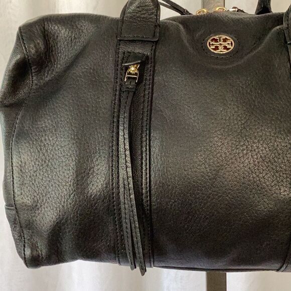 Tory Burch Black Leather Boston Handbag Purse Top Handle W/ Dust Bag - Picture 14 of 15